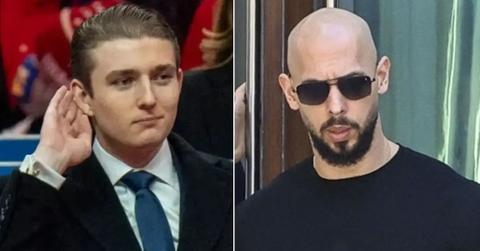 Split photo of Barron Trump and Andrew Tate.
