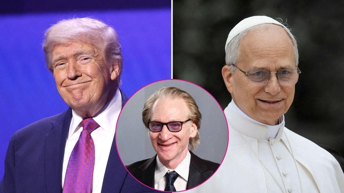 Composite photo of Donald Trump, Pope Leo XIV and Bill Maher.