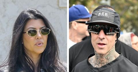 split photo of Kourtney Kardashian and Travis Barker