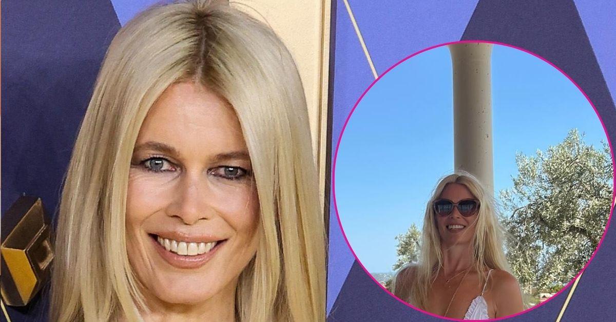 claudia schiffer white swimsuit greece
