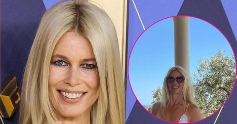 claudia schiffer white swimsuit greece