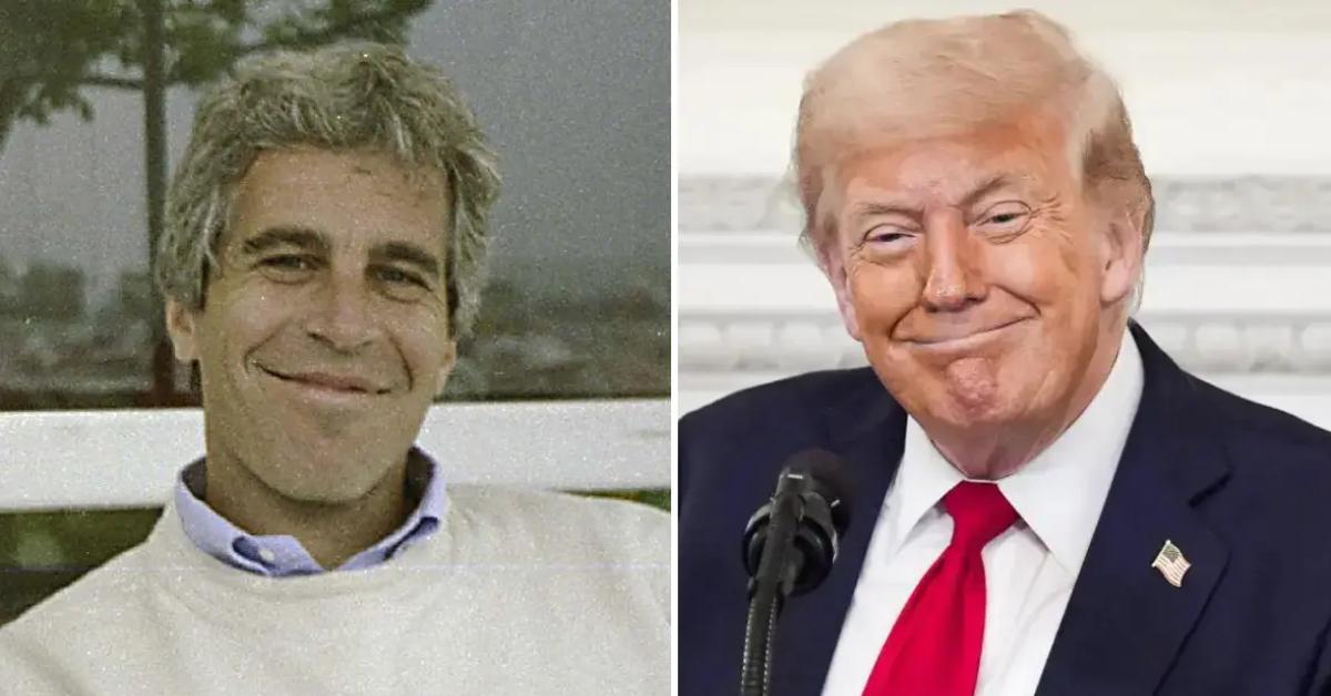 Image of Donald Trump and Jeffrey Epstein posed together at Mar-a-Lago in 2000.
