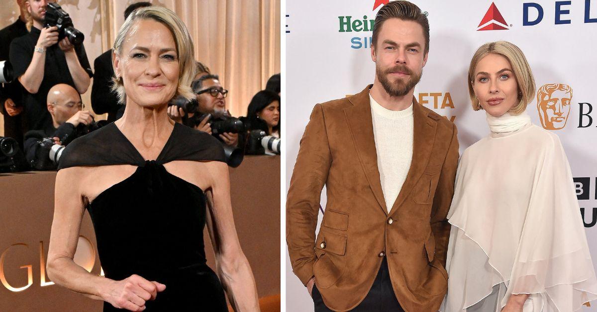 split photo of robin wright and derek and julianne hough