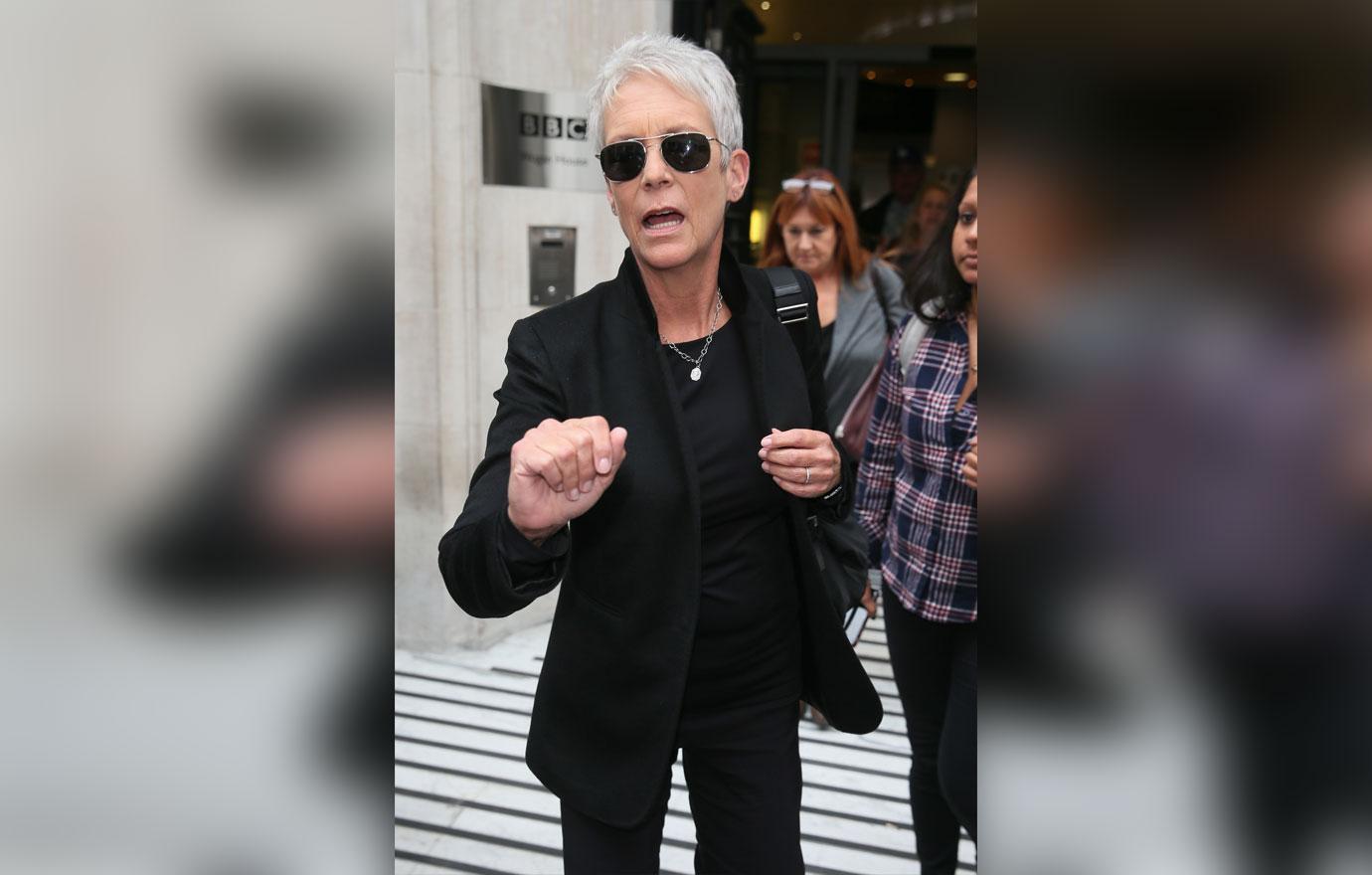 Jamie Lee Curtis leaving BBC Radio Two Studios after promoting the new &#8216;Halloween&#8217; film on Chris Evans Breakfast Show &#8211; London