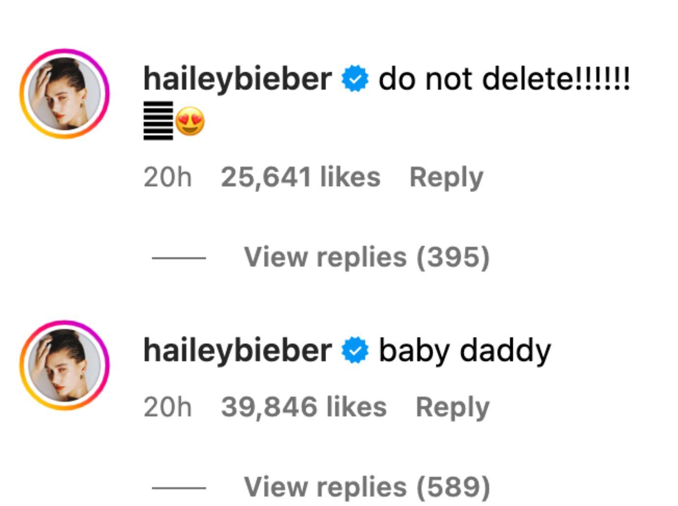 pregnant hailey bieber calls justin baby daddy