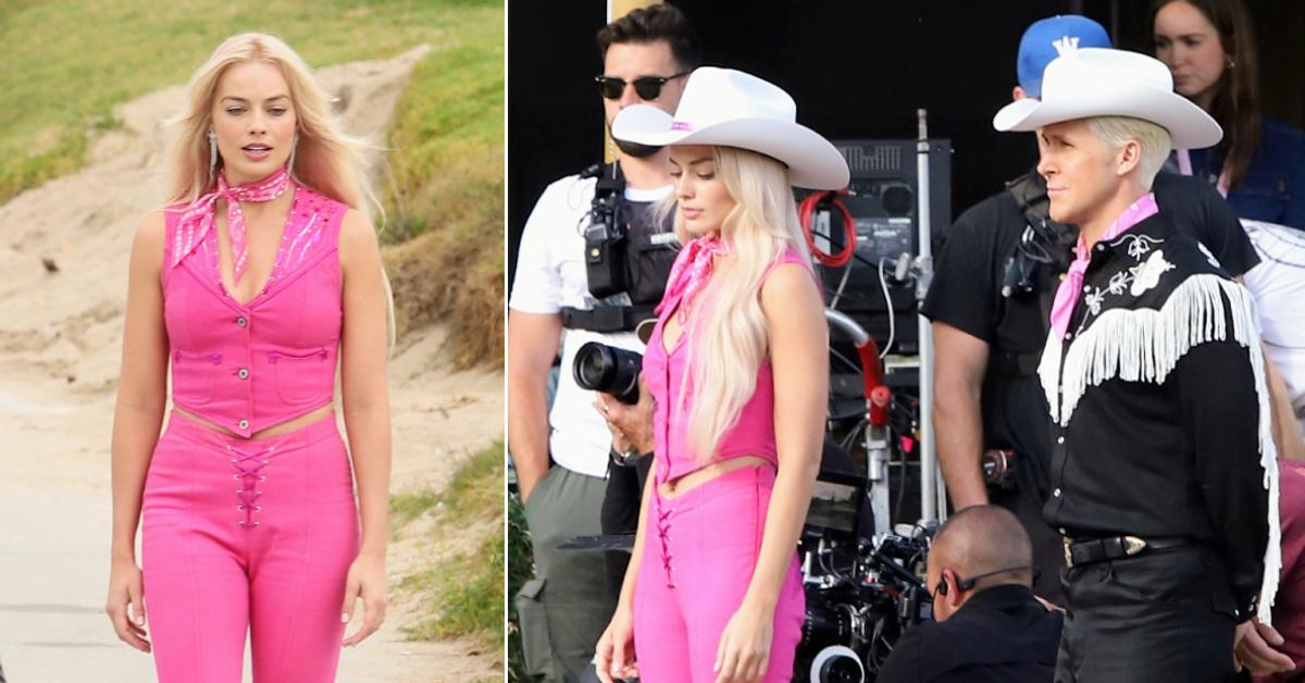 The Movie Margot Robbie Barbie In Pink Western Outfit New 2023 