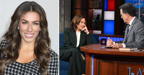 Photo Alyssa Griffin and image of Kamala Harris with Stephen Colbert
