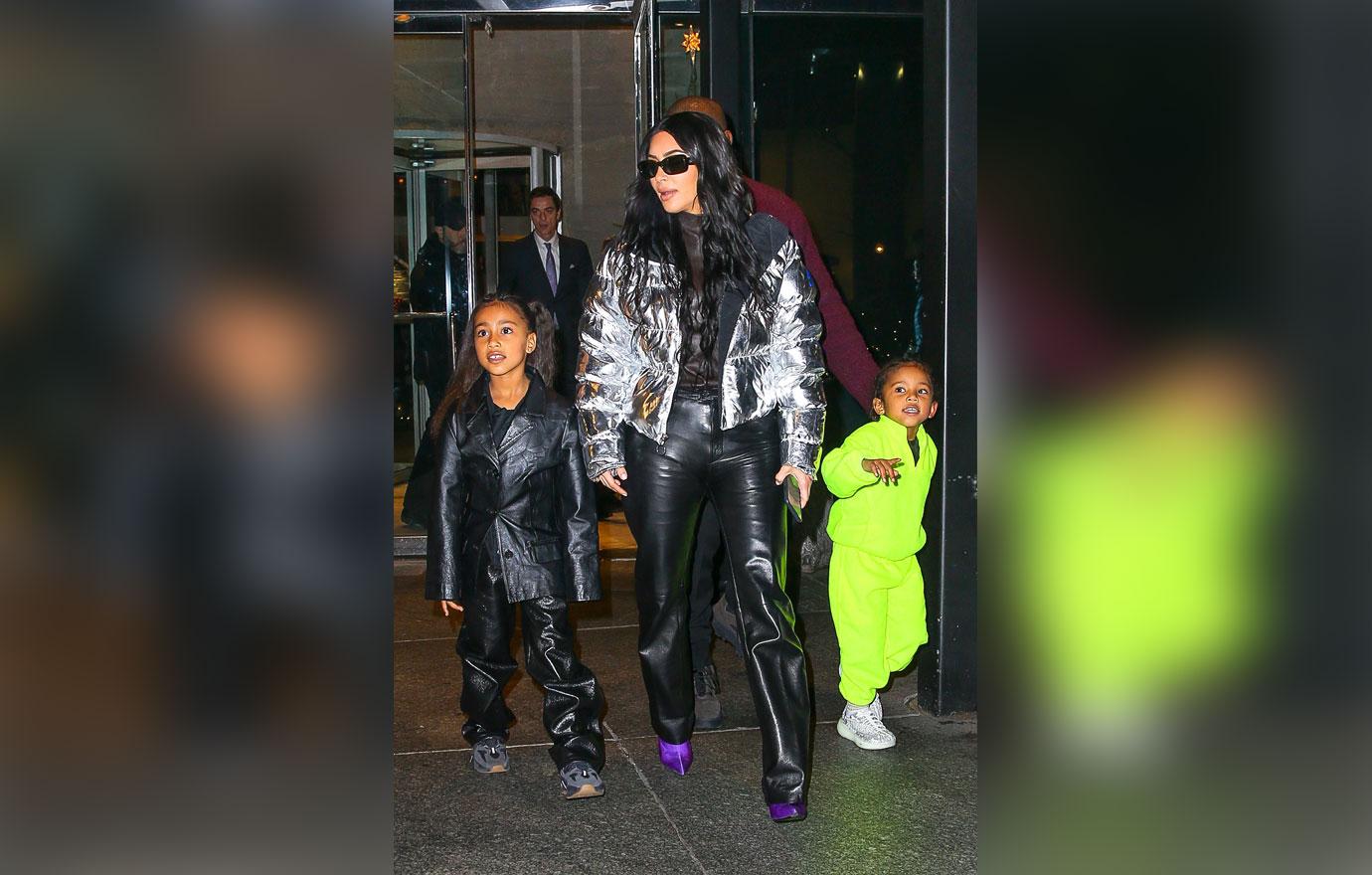 Kim Kardashian & Kanye West Out With Their Kids In NYC