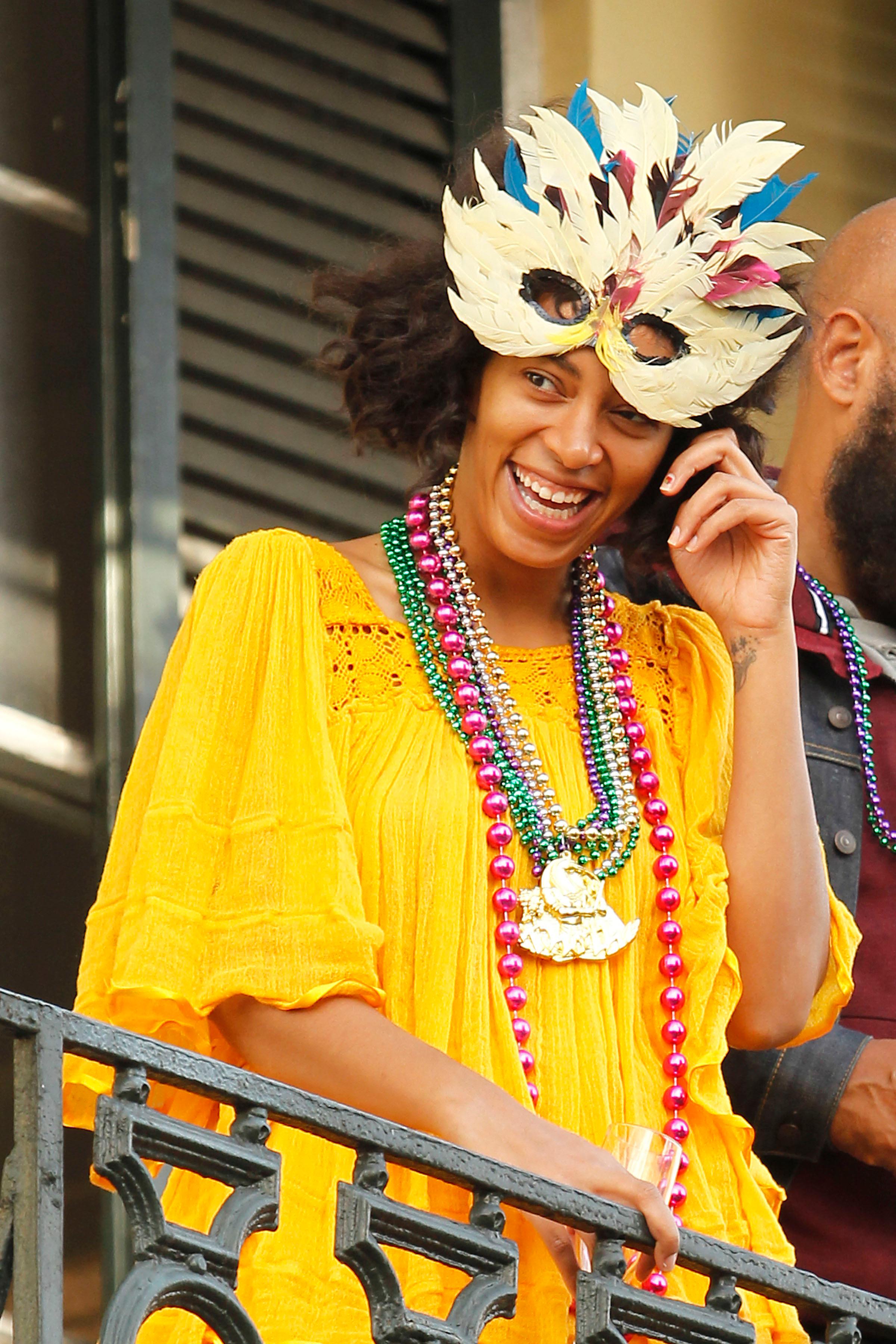 EXCLUSIVE: Solange Knowles enjoys the build up to Mardi Gras with husband Alan Ferguson and her son in New Orleans