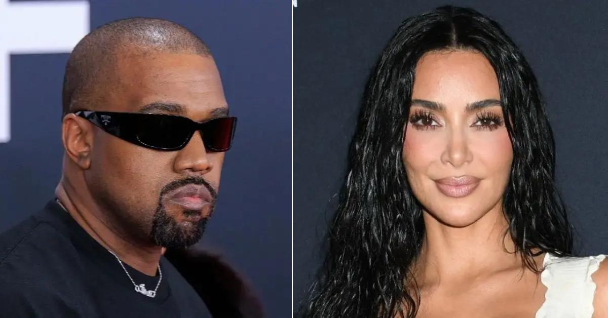 Photo of Kanye West; picture of Kim Kardashian.