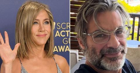 Split photo of Jennifer Aniston and Jim Curtis