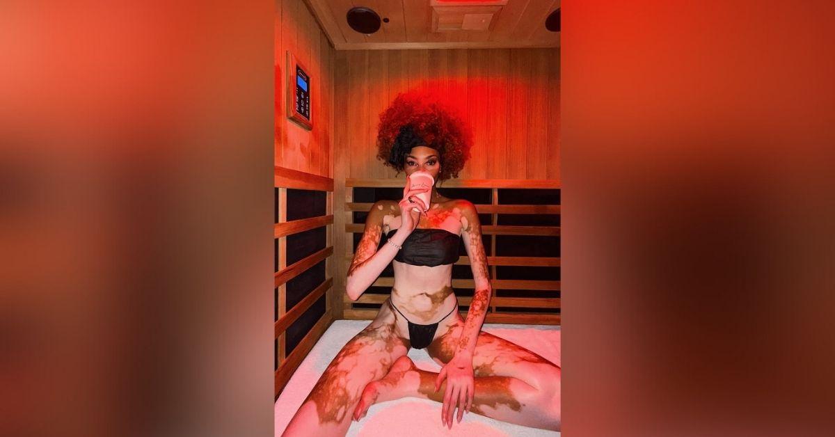 image of Winnie Harlow, 31, shared sauna photos on Instagram, showing off her self-care routine.