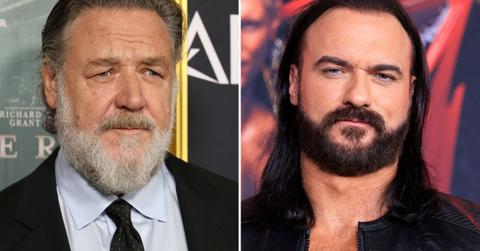 Split photo of Russell Crowe and Drew McIntyre