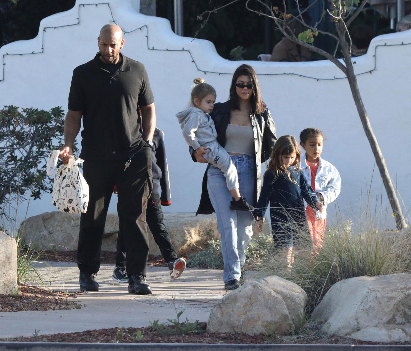 Kourtney Kardashian seen at a restaurant in Malibu with her kids and her nieces.