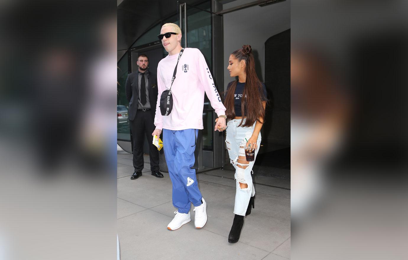 Ariana Grande and boyfriend Pete Davidson seen coming out from their apartment in NYC