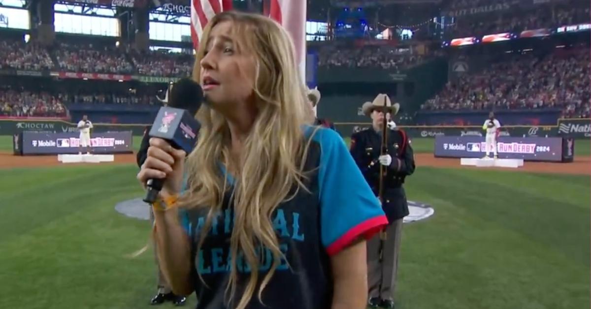 A photo of Ingrid Andress singing at the 2024 MLB Home Run Derby.