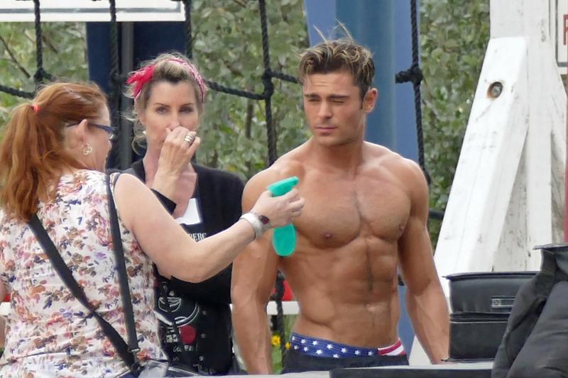 zac efron abs shirtless baywatch movie filming