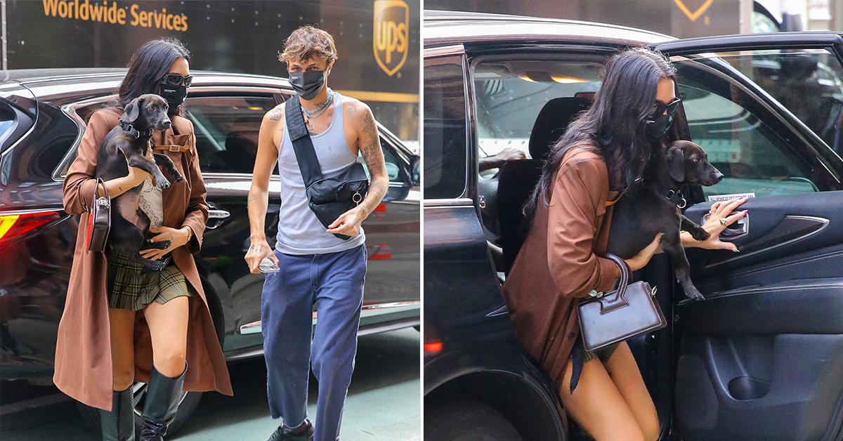 dua lipa and anwar hadid seen with their dog as arriving back at their hotel in nyc pp