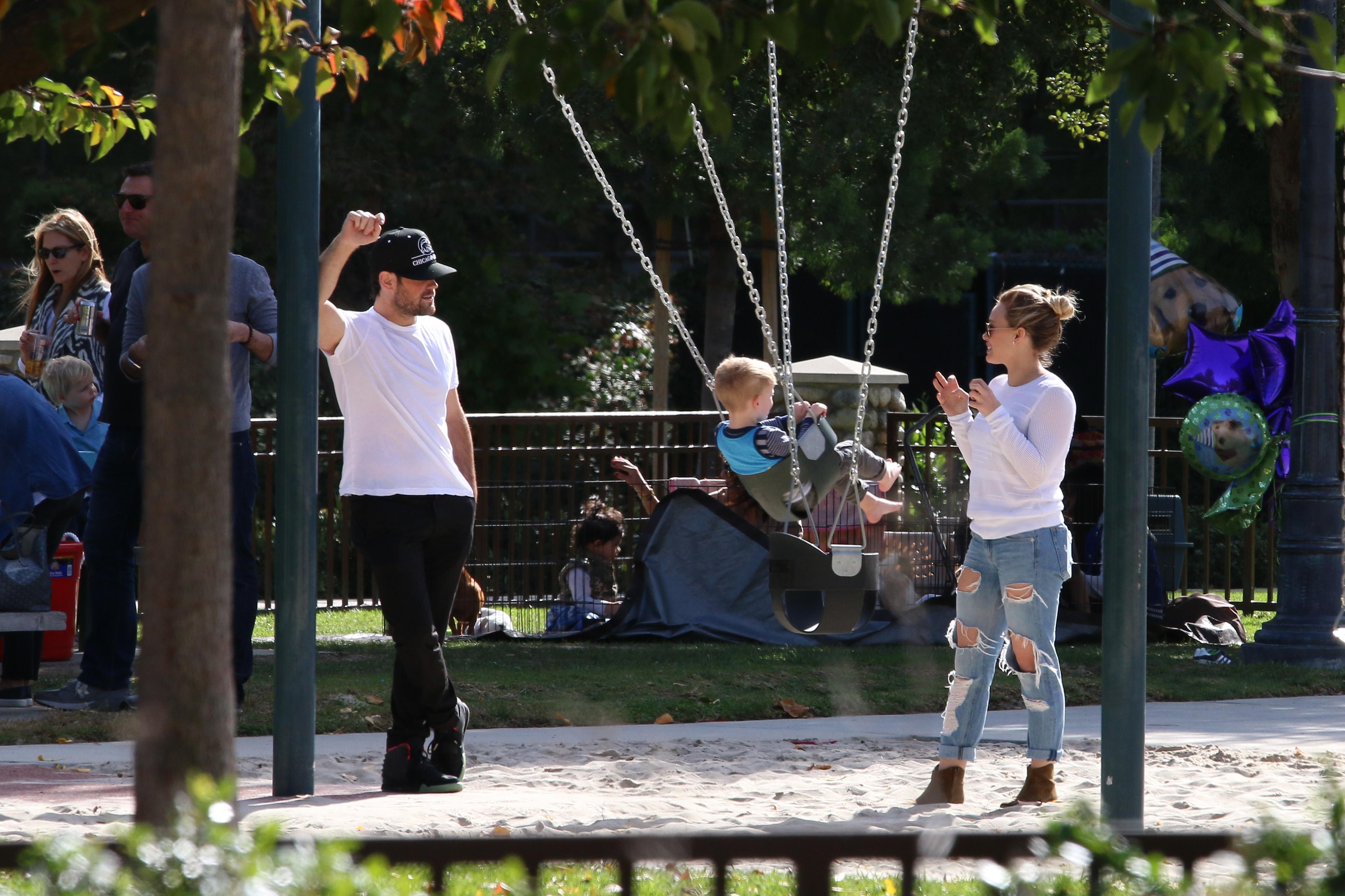 &#8220;Happy Family Together &#8221; Hillary Duff and Mike take son Luca to a Breakfast in Los Angeles, CA