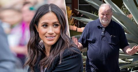 Meghan Markle next to photo of Thomas Markle Sr.