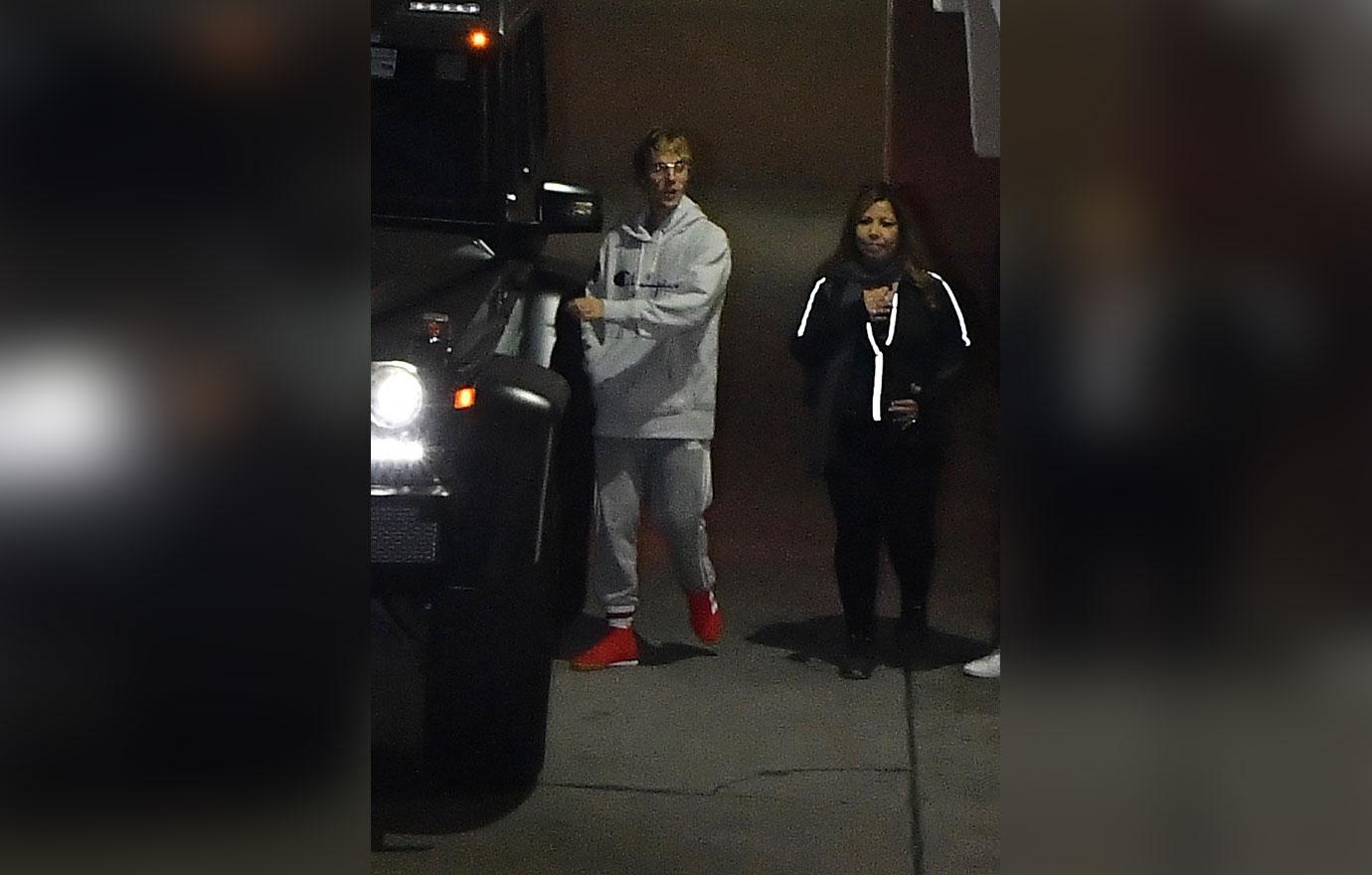 Justin Bieber and Selena Gomez leaving Church at the Saban Theatre