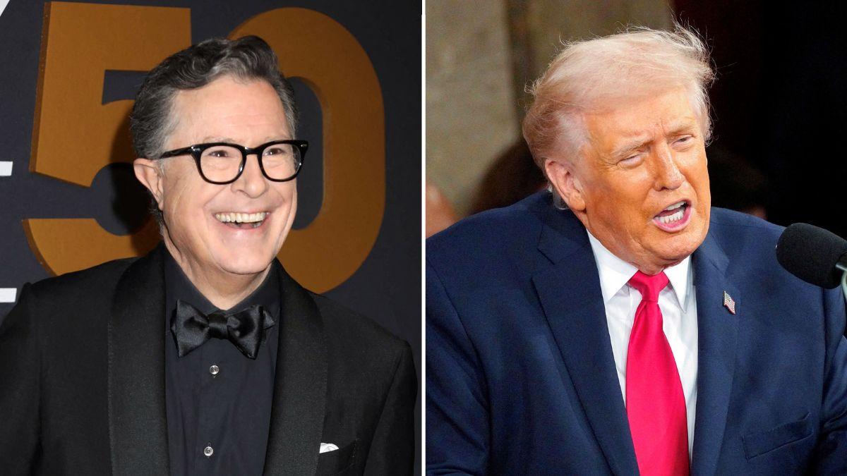 Composite photo of Stephen Colbert and Donald Trump.