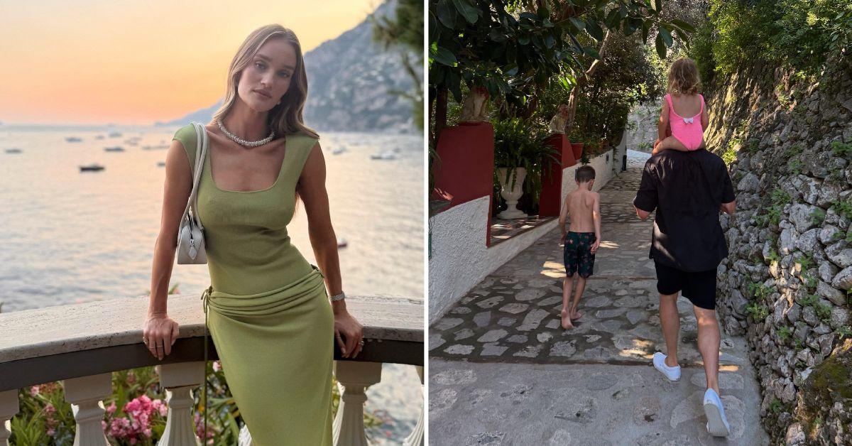 rosie huntington whiteley ditches bra stunning looks italy jason statham photos