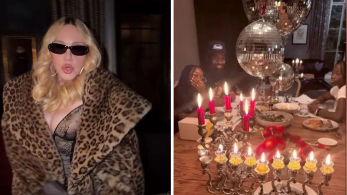 image of The singer wore a sheer lace dress with fishnet tights.