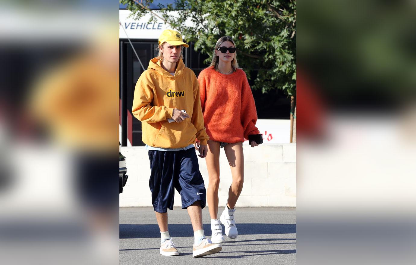 Justin Bieber and Hailey Baldwin head for lunch in colorful outfits