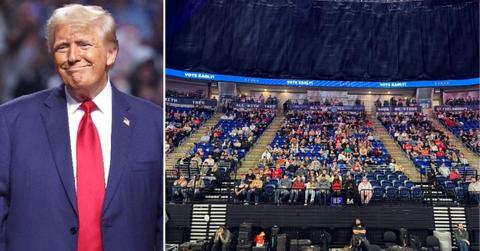 Composite photo of Donald Trump and his rally crowd.