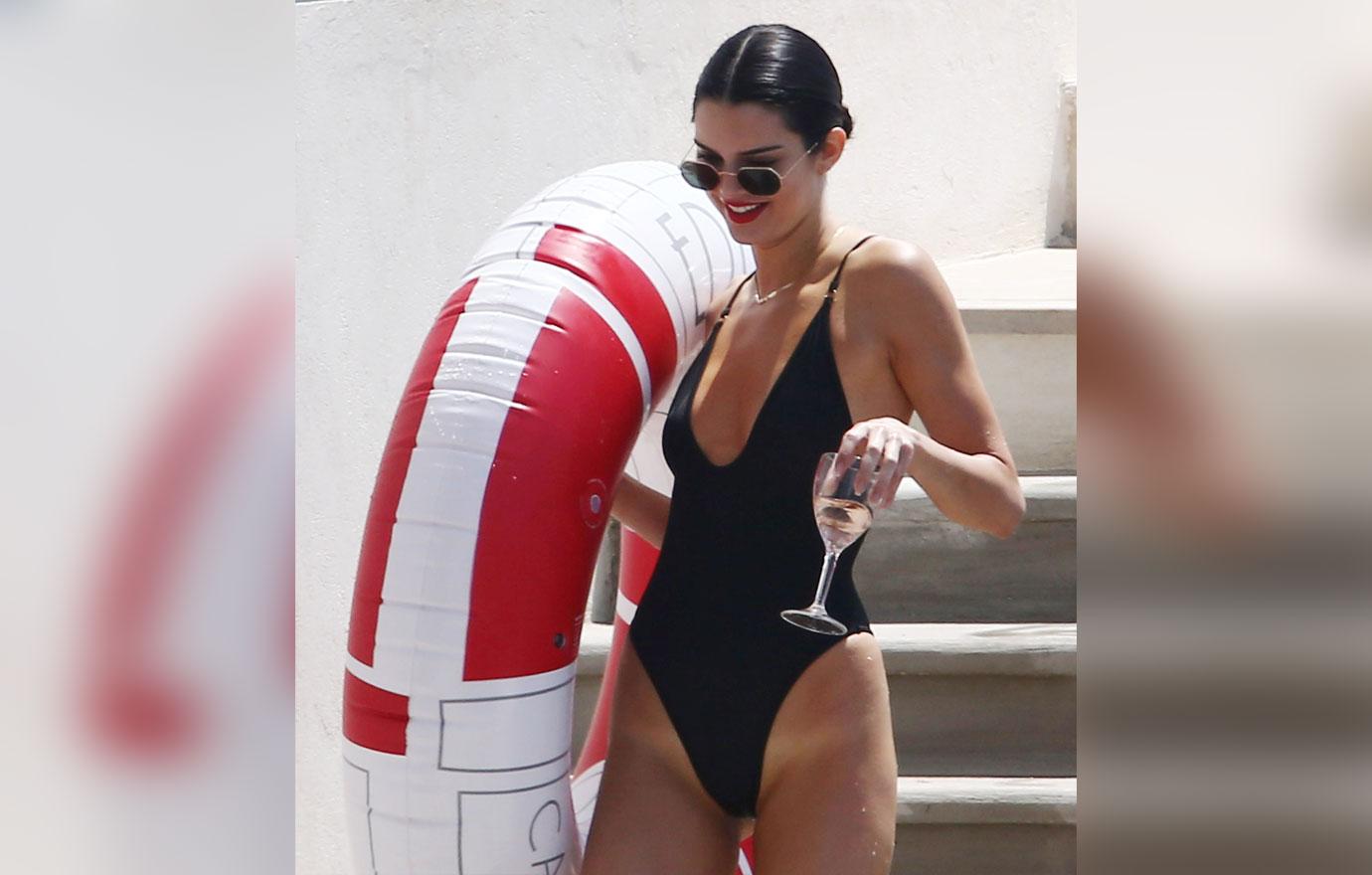 Kendall Jenner Black One-Piece Swimsuit Cannes 2018