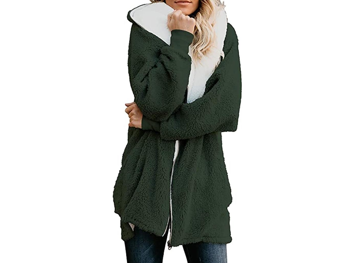 chrissy teigen green sherpa coat style beverly hills shop