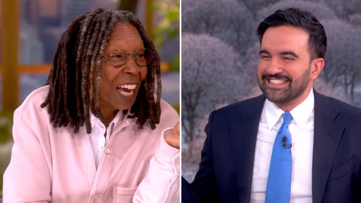 Split photo of Whoopi Goldberg and Zohran Mamdani