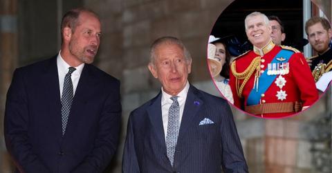 image of King Charles, Prince William and Prince Andrew.