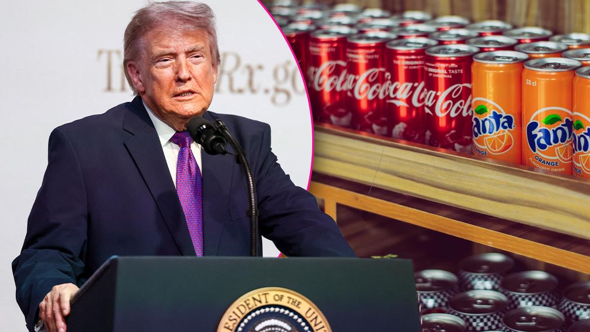 Composite photo of Donald Trump and soda.