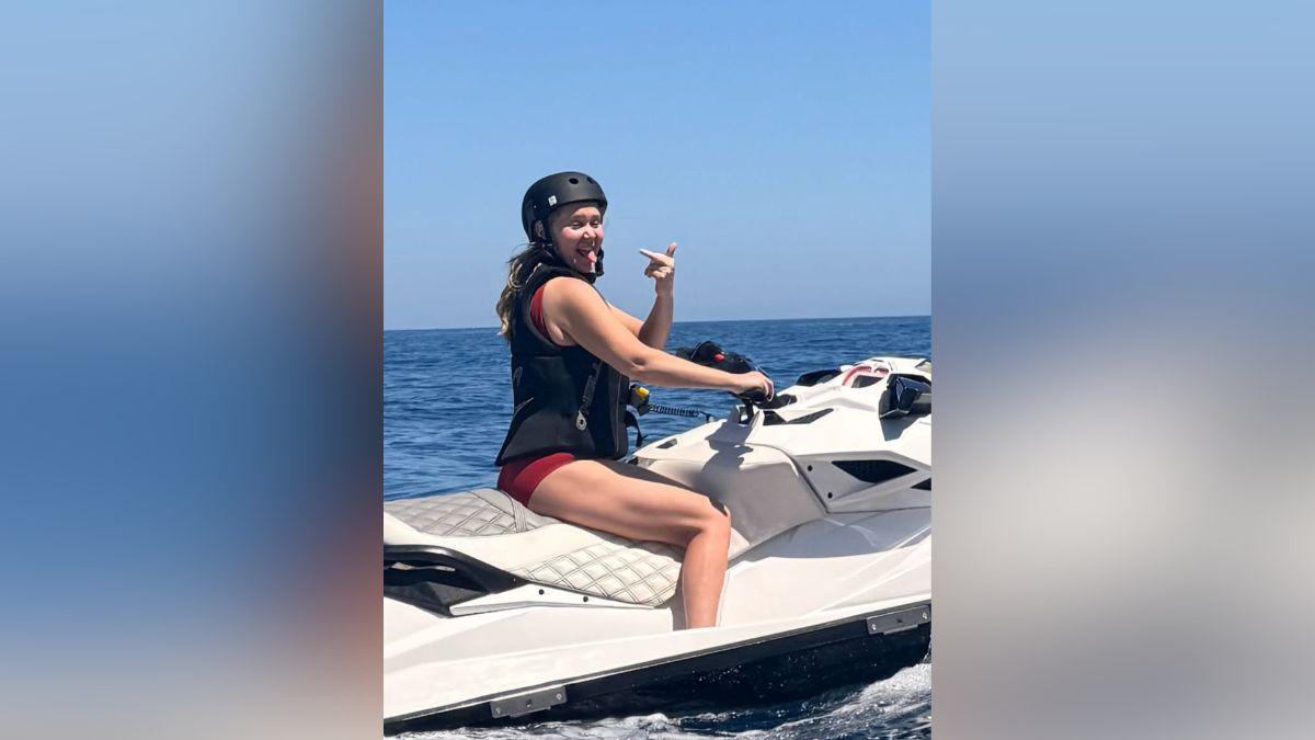 Image of Amy Schumer went jet skiing on vacation.