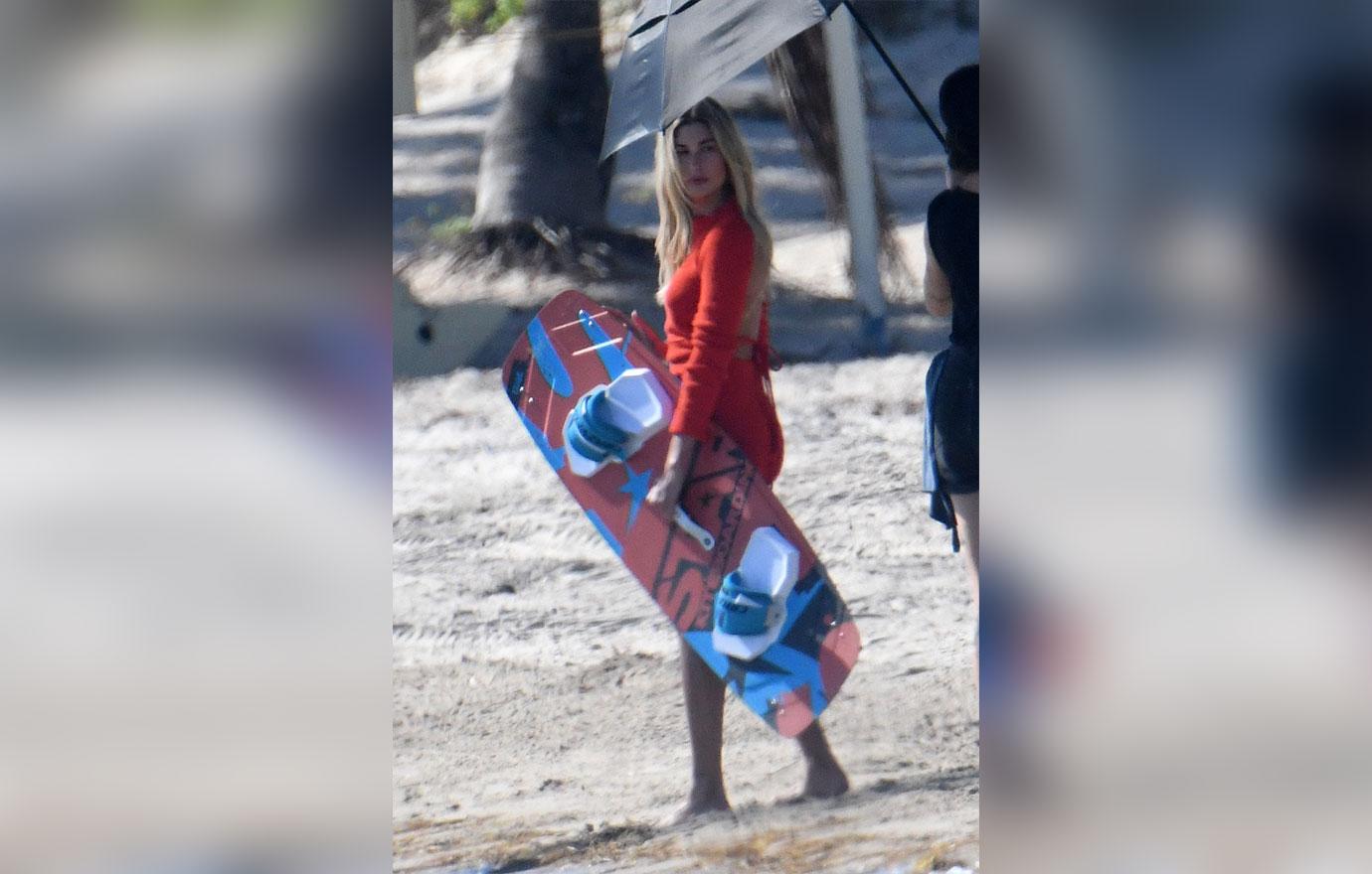 Hailey Baldwin In Red Bathing Suit