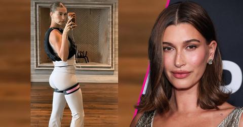 Image of Hailey Bieber's enviable figure is on full display as she uses new fitness bands.
