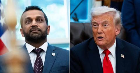 image split of Kash Patel and Donald Trump