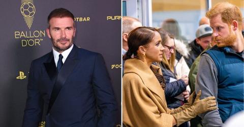 Composite photo of David Beckham, Meghan Markle and Prince Harry