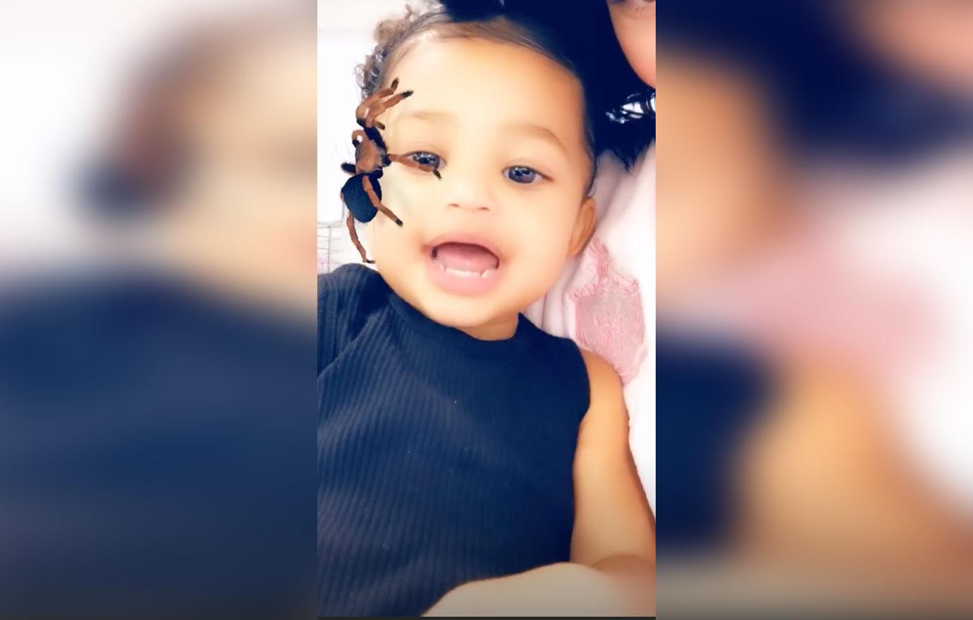 Stormi With A Tarantula Instagram Filter On Face