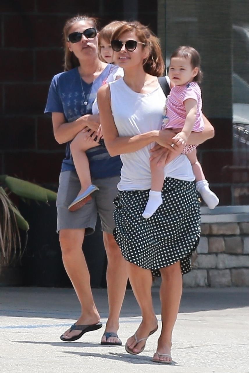 *EXCLUSIVE* Eva Mendes and her sister take the little ones shopping