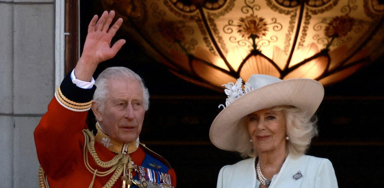 king charles seemed distracted trooping the colour queen camilla stoic