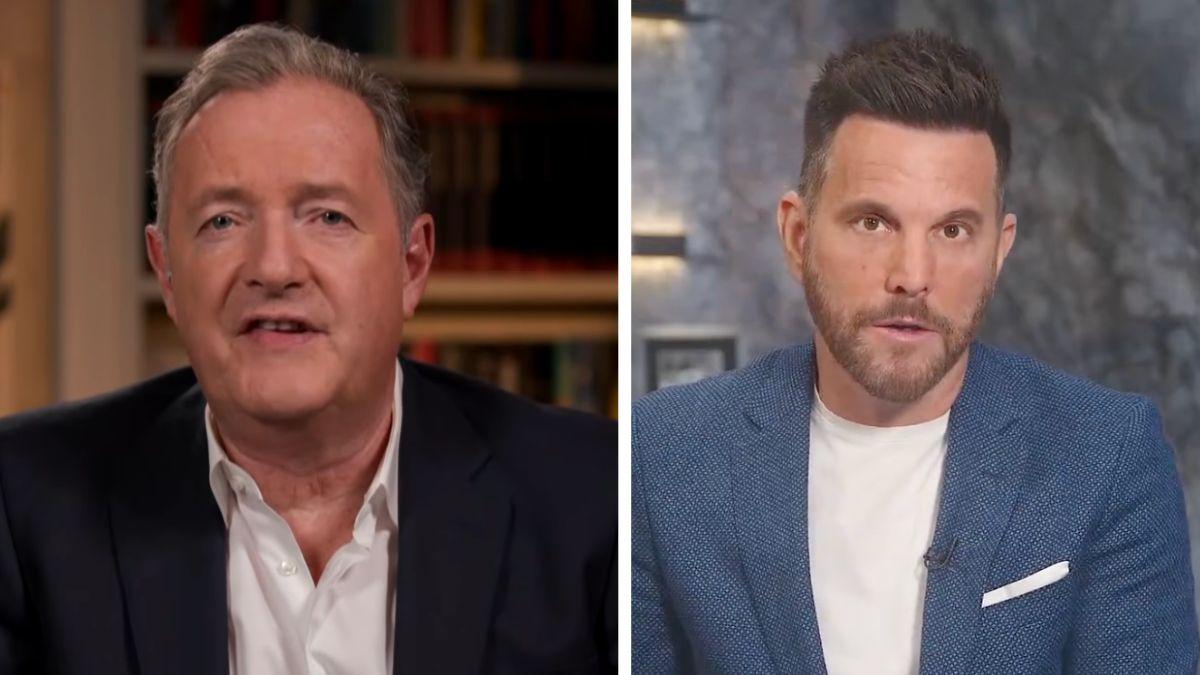 split photo of piers morgan and dave rubin