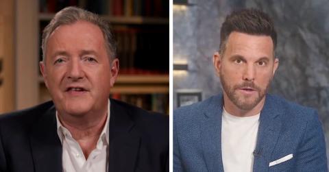 split photo of piers morgan and dave rubin