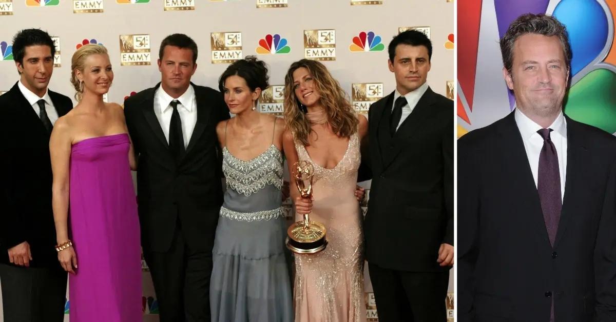 A photo of the 'Friends' cast and an image of Matthew Perry.