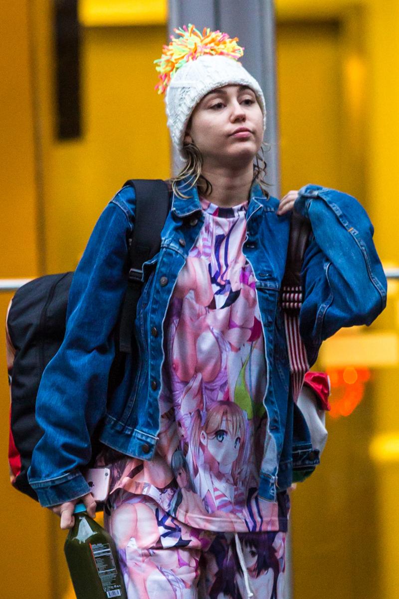 EXCLUSIVE: Miley Cyrus wearing manga suit in NY