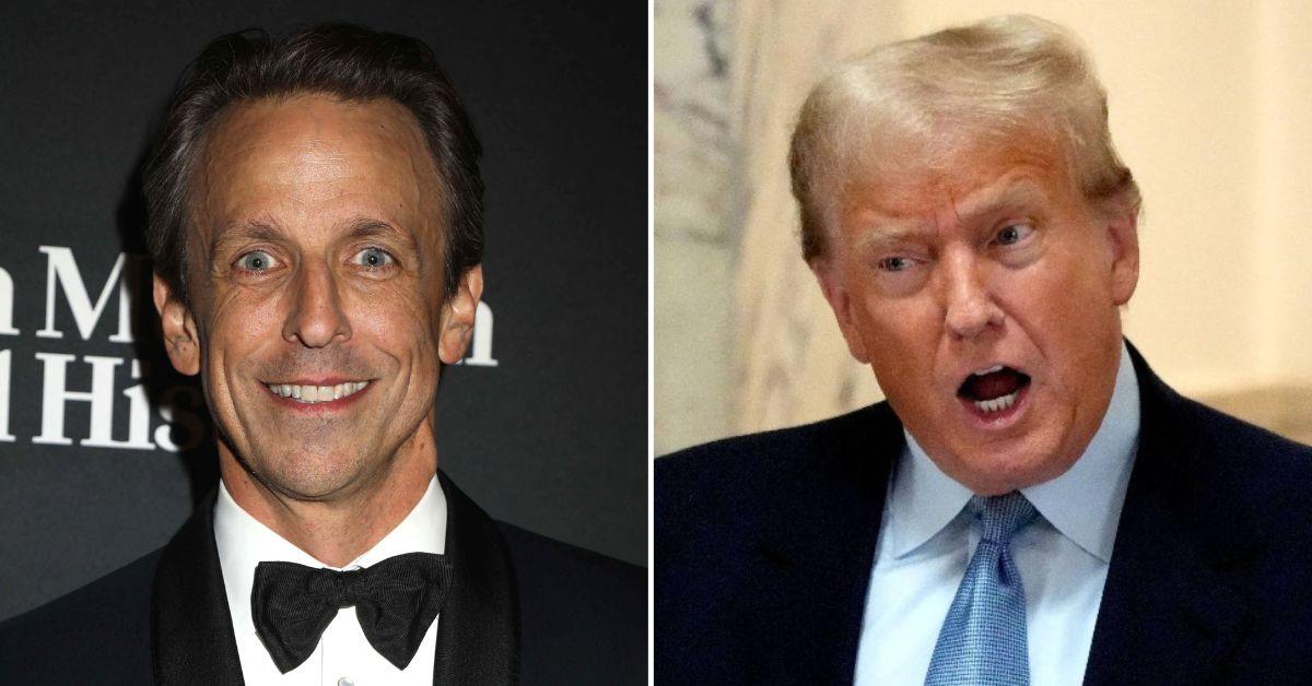 Composite photo of Seth Meyers and Donald Trump.