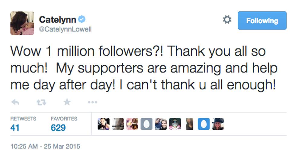 Catelynn lowell 1 million twitter followers