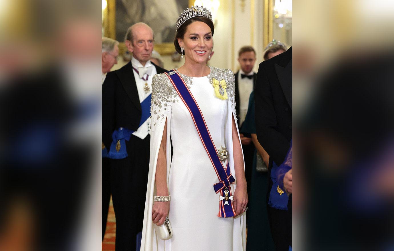 kate middleton king charles banquet crystal gown tiara photos